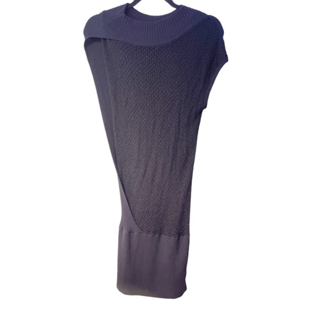 Bebe‎ Y2K Cowl Mesh Lace Sweater Black Knit Black Open Side Sweater Dress Tunic
